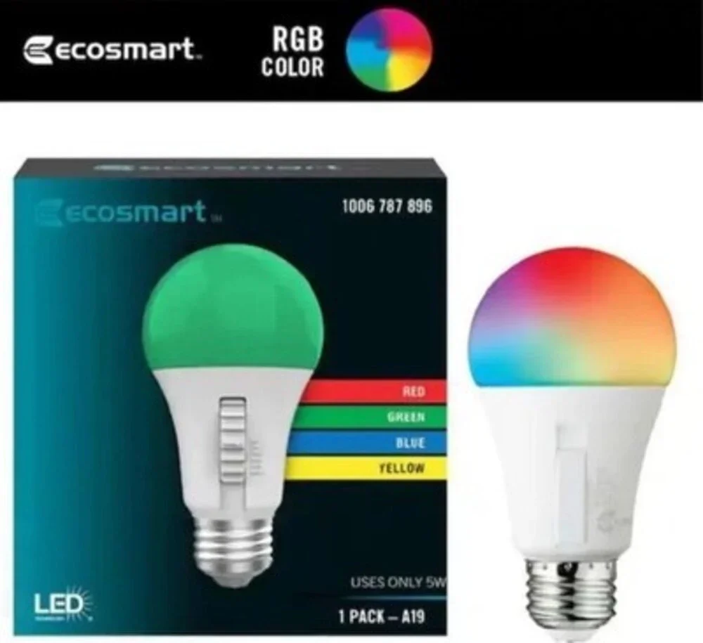 Ecosmart 5W A19 RGB LED Color-Changing Light Bulb 1006 787 896 2 PACK